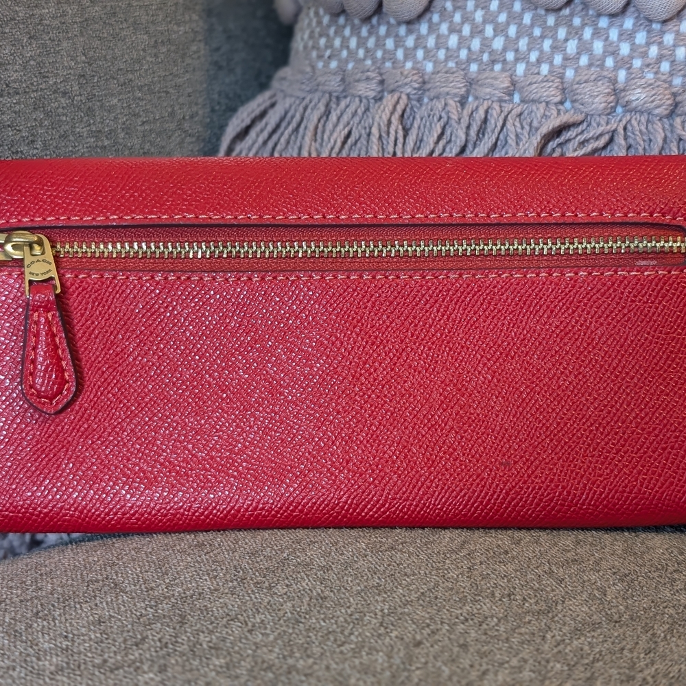 Coach Red Leather Wristlet with Gold Accent - Picture 2 of 9